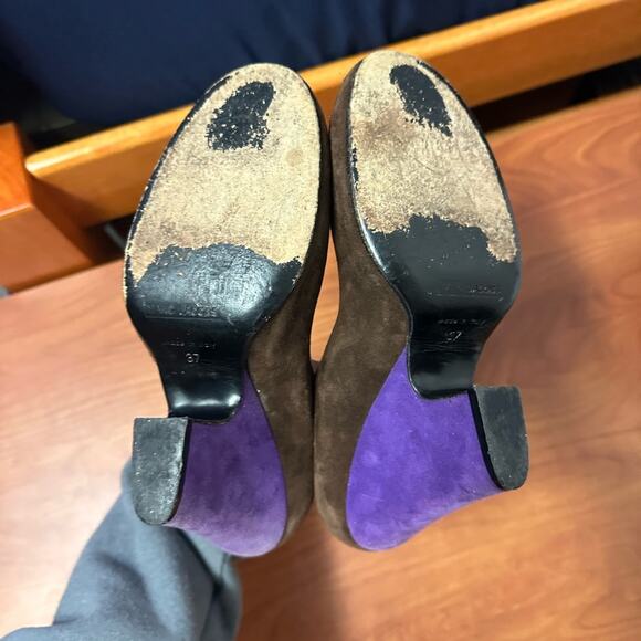 Marc Jacobs Brown Purple Mary Jane Heels Color Block Metallic Accents Size 37 - Picture 13 of 16